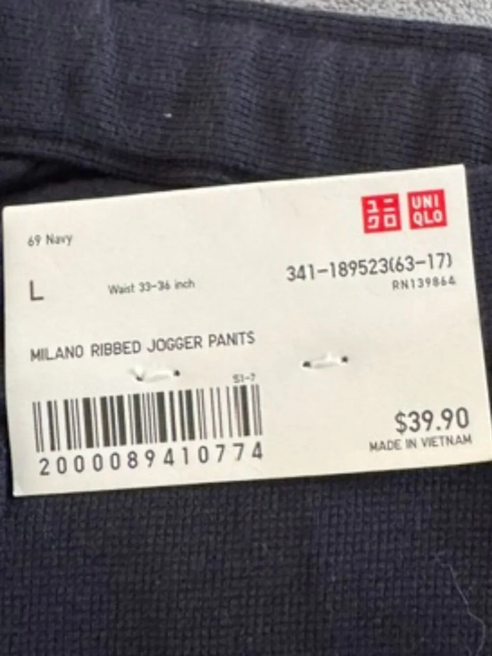 UNIGLO MEN'S MILANO RIBBED JOGGER PANTS - NAVY